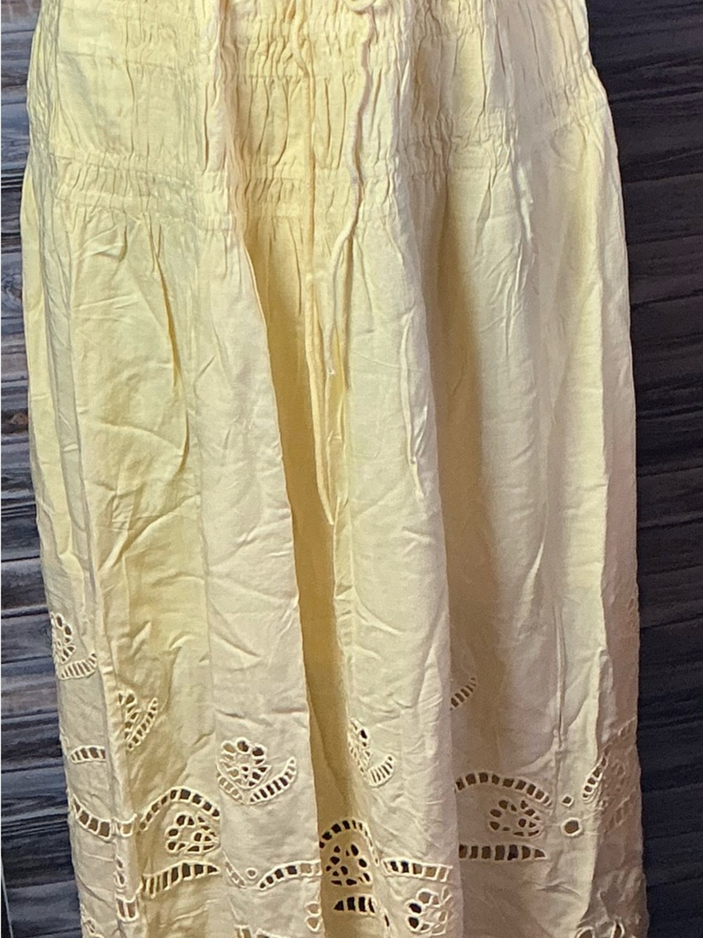 Future Collective Yellow Eyelet Midi Skirt Smocked Waist Boho NWT XL
